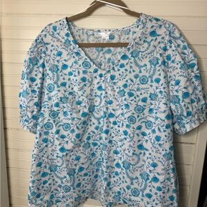 Draper James Blue and White Floral Blouse